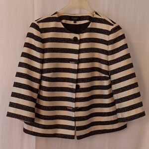 Talbots women petites fully lined knit short striped jacket 16 WP